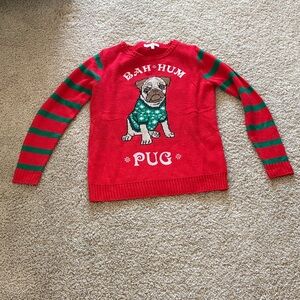 Belle Du Jour Red and Green Pug Sweater